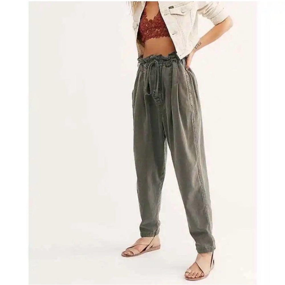 Free People | Margate Pleated Drawstring Sugar Kelp Paper Bag Pants